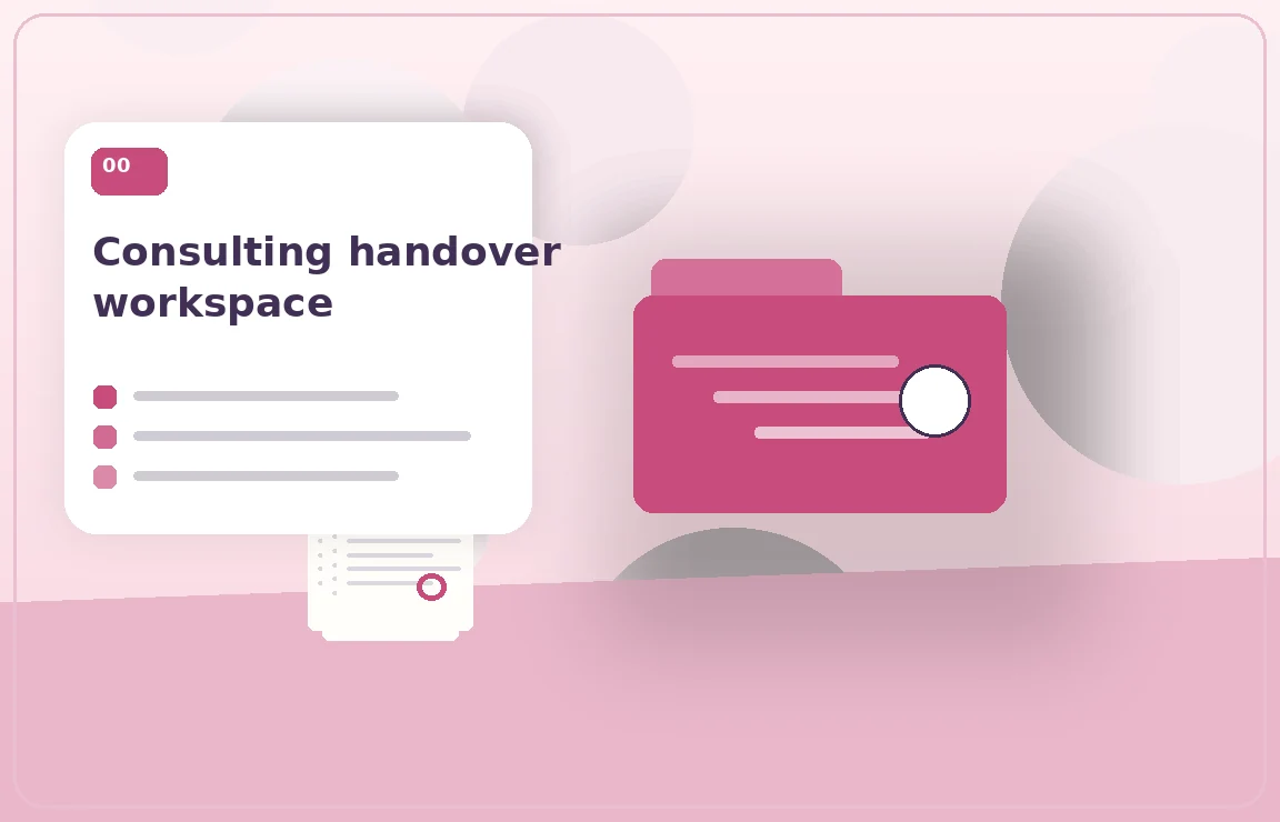 Original topic-specific illustration for consulting handover workspace, editorial view 1