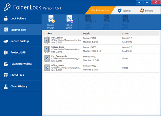 Folder Lock secure folders interface